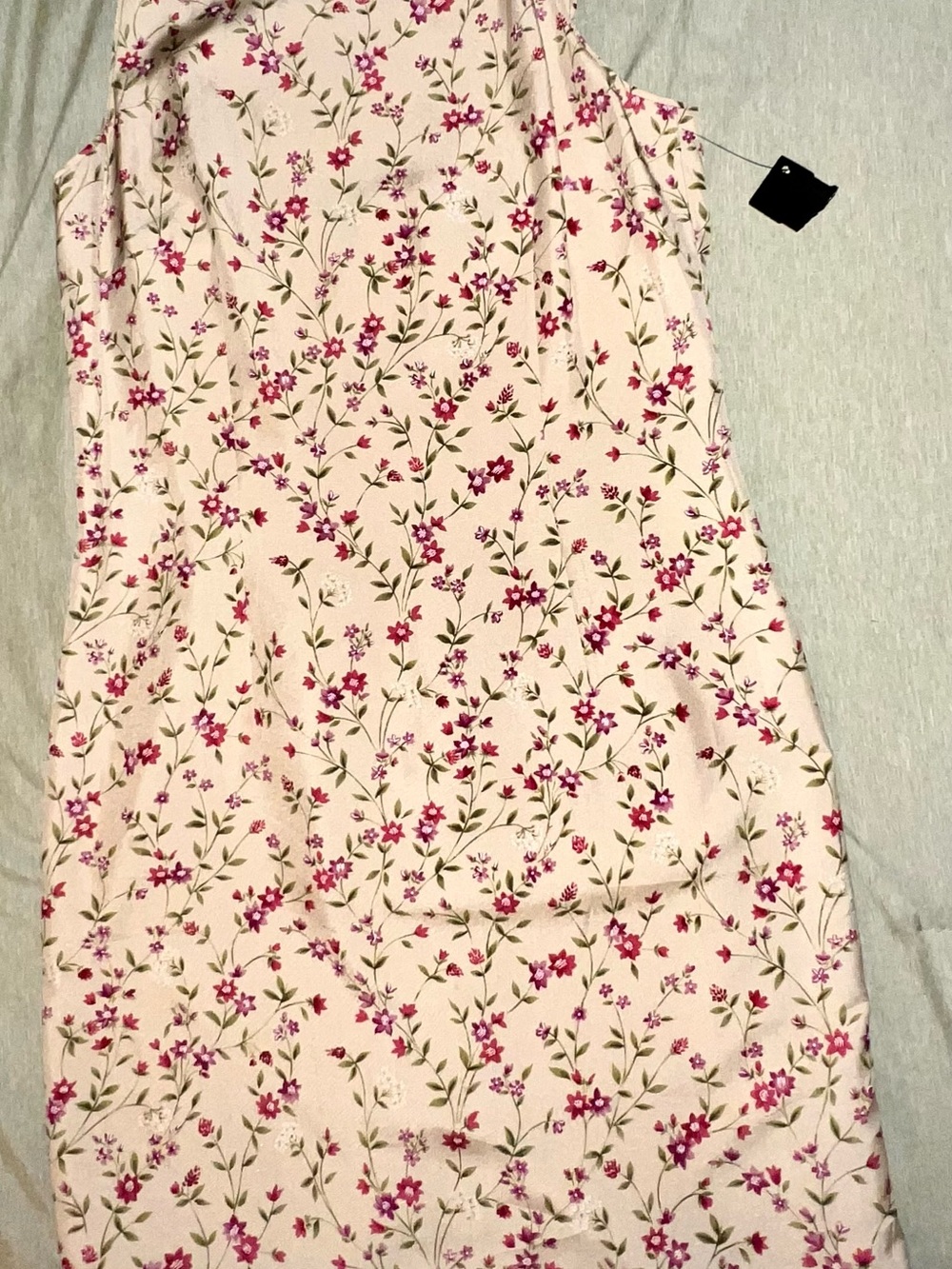 Ann Taylor Cream Slip Dress with Pink & Green Floral Trim